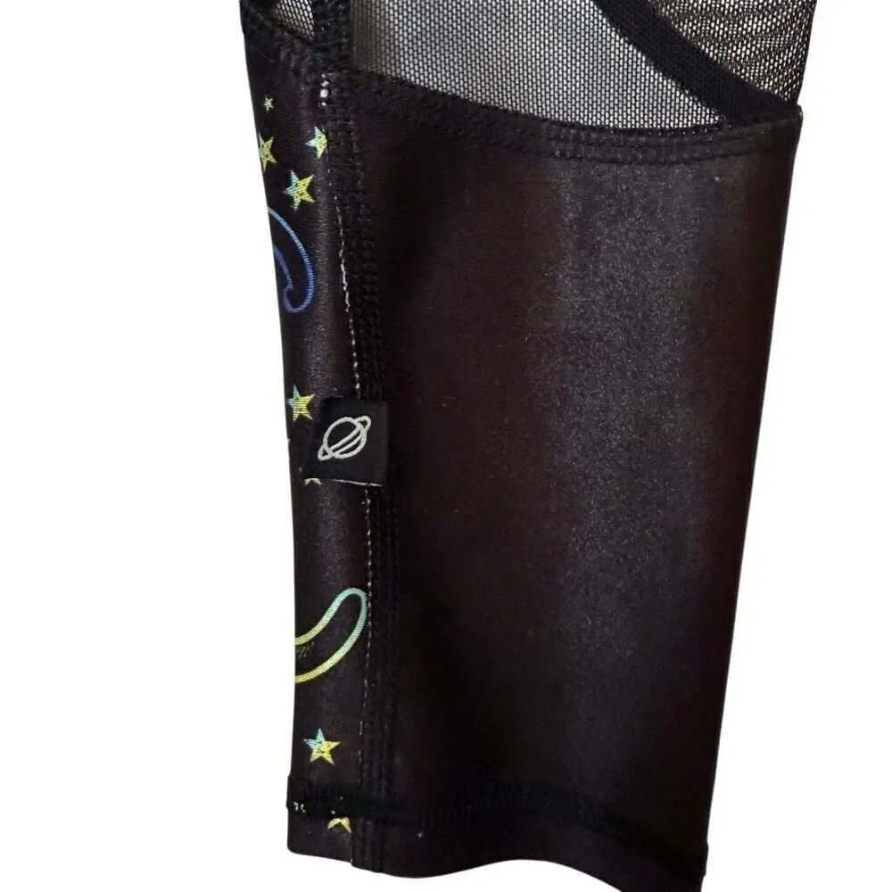 Terez Girls Celestial Sun and Moon Design Mesh Panel Ankle Leggings Black Size X